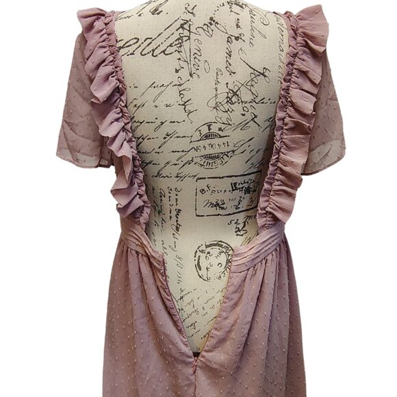 Pink Maxi Dress Medium Ruffle Backless Prairie Bridesmaid Vintage Style 70s 80s - Picture 7 of 9